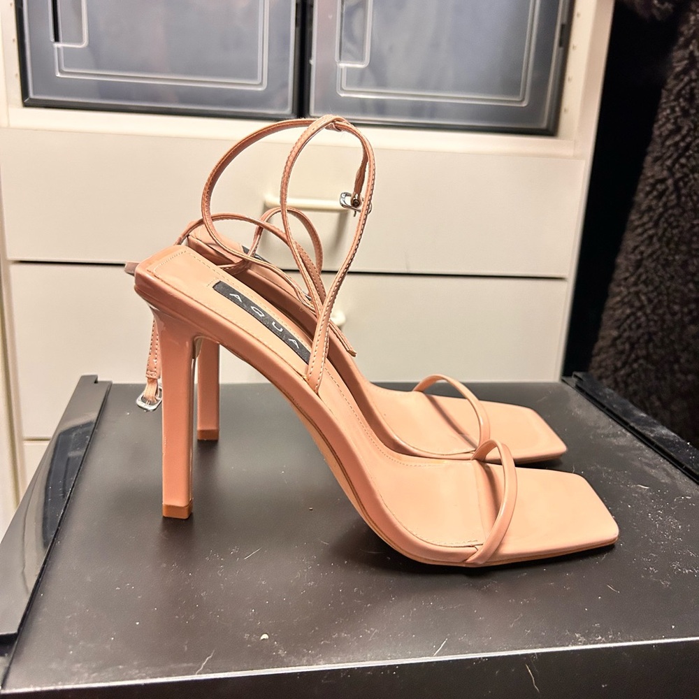 Aqua Blush Strappy Square-Toe High Heel Sandals
